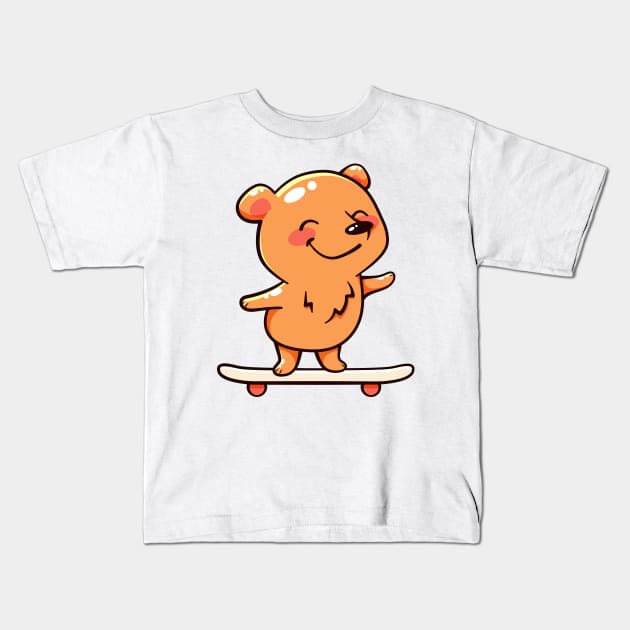 Bear on a skateboard Kids T-Shirt by Nikamii